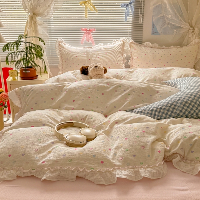 91家纺网 家纺一手货源 找家纺 （总）繁花家居 2025新款云感棉提花学生季超温柔小花边四件套