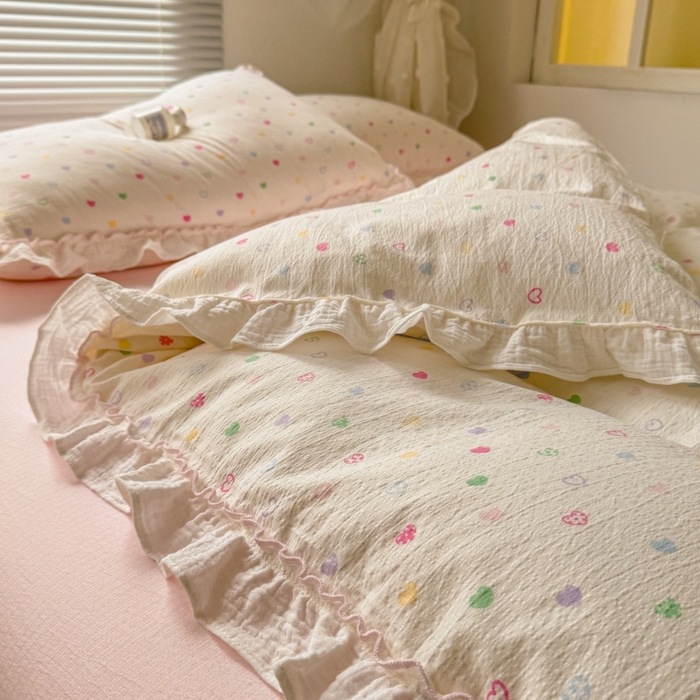 91家纺网 家纺一手货源 找家纺 （总）繁花家居 2025新款云感棉提花学生季超温柔小花边四件套