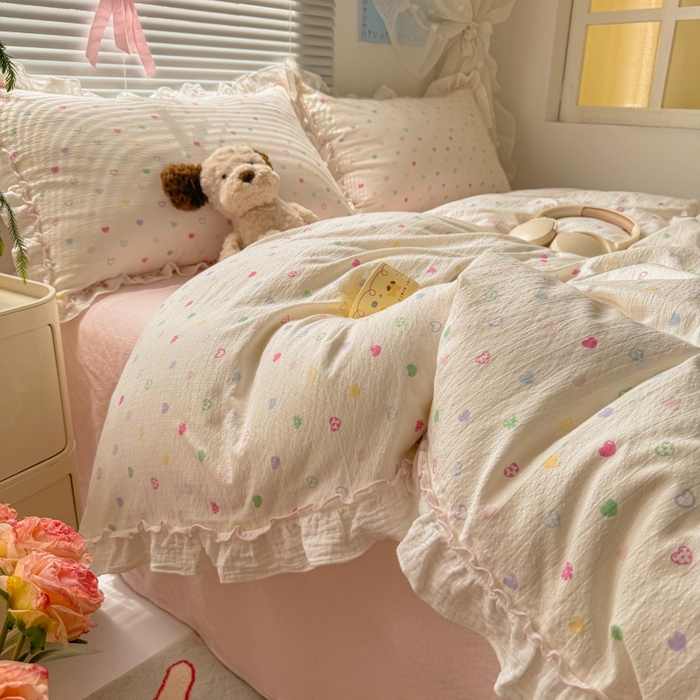 91家纺网 家纺一手货源 找家纺 （总）繁花家居 2025新款云感棉提花学生季超温柔小花边四件套