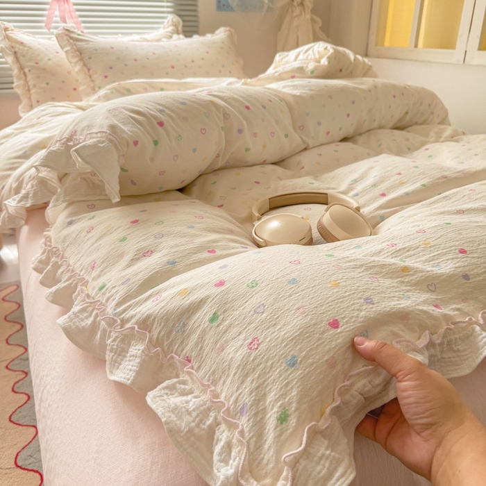 91家纺网 家纺一手货源 找家纺 （总）繁花家居 2025新款云感棉提花学生季超温柔小花边四件套