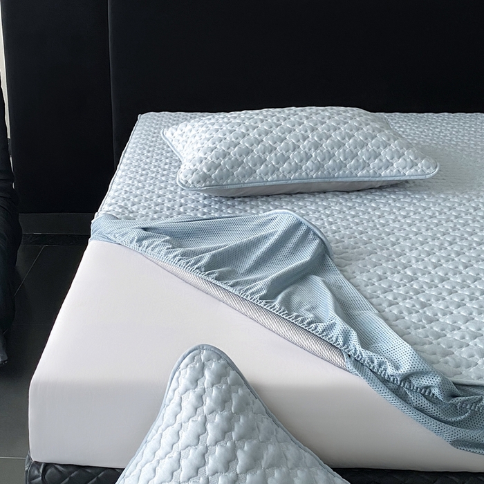 91家纺网 家纺一手货源 找家纺 时亿家居 2025新款复合包边云豆豆床笠款凉席 云豆豆-天蓝