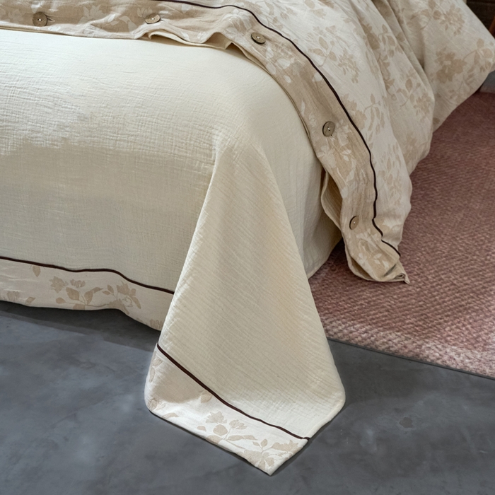 91家纺网 家纺一手货源 找家纺 （总）春皖家纺 2025新款棉麻大提花双层纱系列四件套-纽扣款