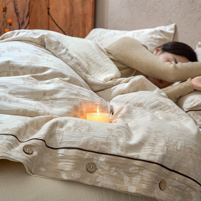 91家纺网 家纺一手货源 找家纺 （总）春皖家纺 2025新款棉麻大提花双层纱系列四件套-纽扣款