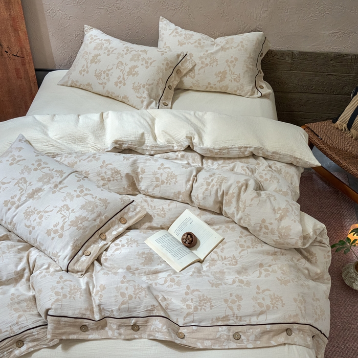 91家纺网 家纺一手货源 找家纺 春皖家纺 2025新款棉麻大提花双层纱系列四件套-纽扣款 梵朴