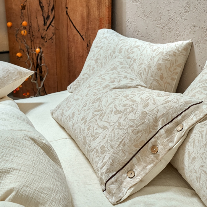 91家纺网 家纺一手货源 找家纺 春皖家纺 2025新款棉麻大提花双层纱系列四件套-纽扣款 赫素