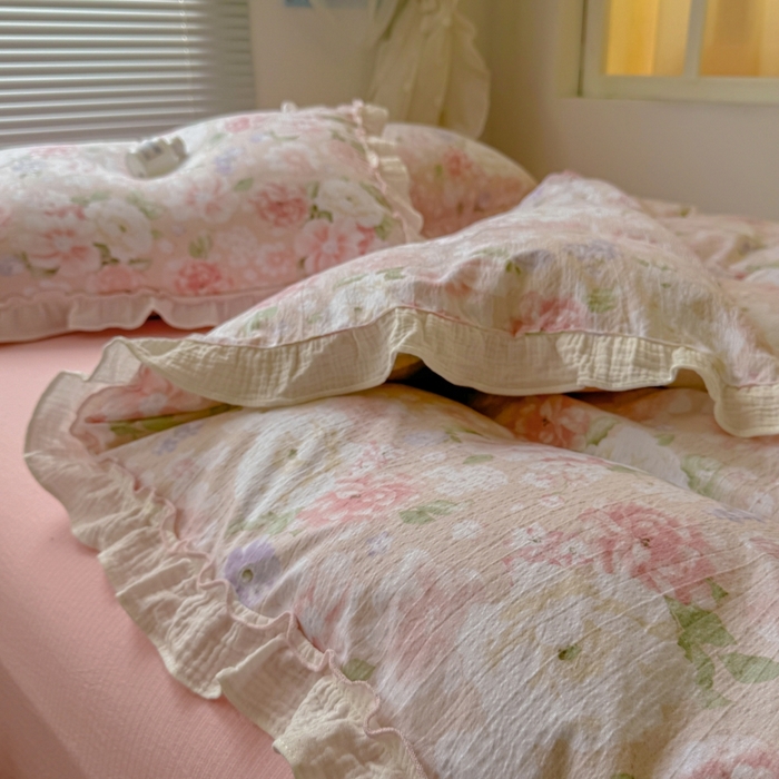 91家纺网 家纺一手货源 找家纺 繁花家居 2025新款云感棉提花学生季超温柔小花边四件套 秋水伊人