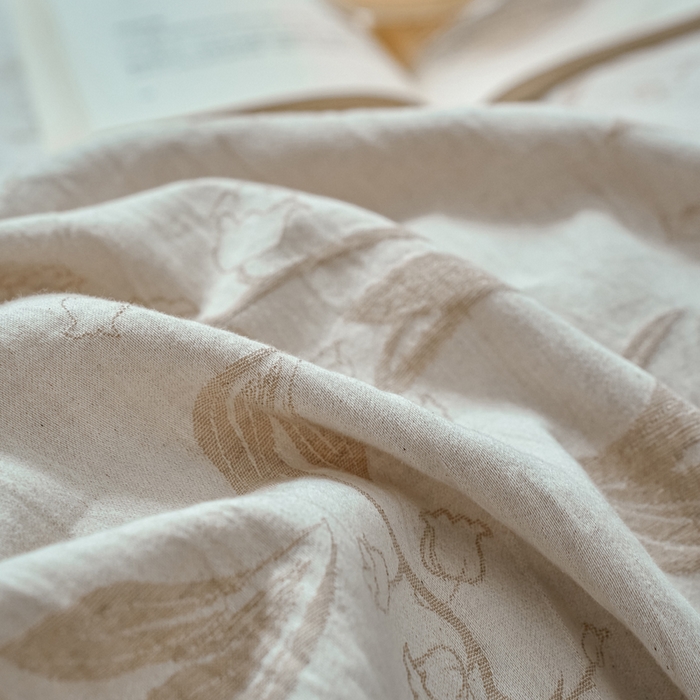 91家纺网 家纺一手货源 找家纺 春皖家纺 2025新款棉麻大提花双层纱系列四件套-纽扣款 以茉