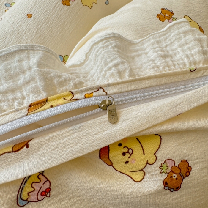 91家纺网 家纺一手货源 找家纺 繁花家居 2025新款云感棉提花学生季超温柔小花边四件套 小狗布丁