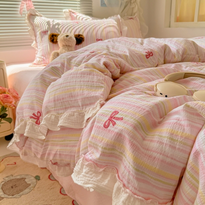 繁花家居 2025新款云感棉提花学生季超温柔小花边四件套 一路生花