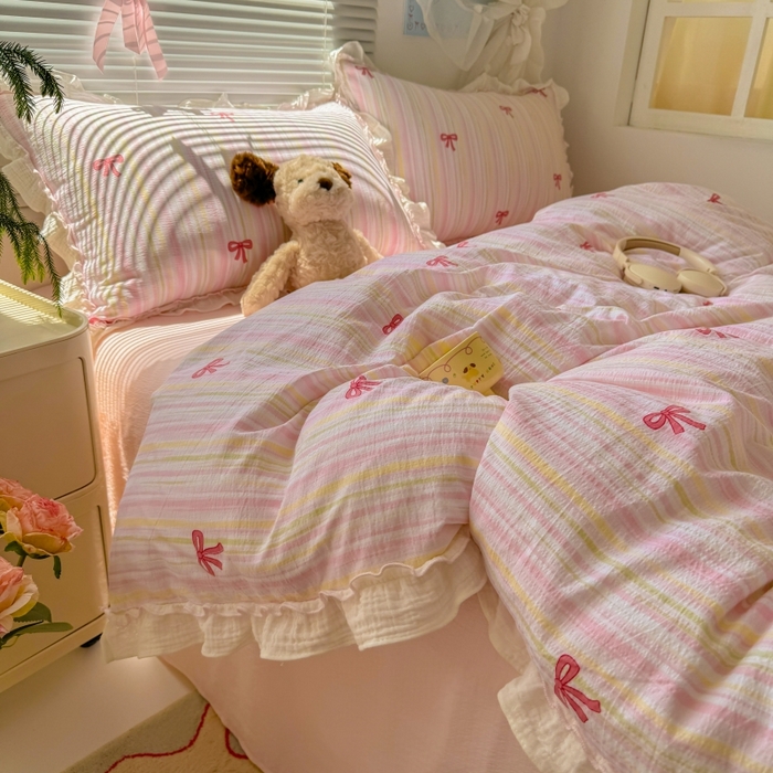 91家纺网 家纺一手货源 找家纺 繁花家居 2025新款云感棉提花学生季超温柔小花边四件套 一路生花