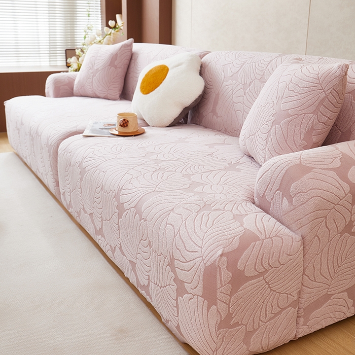 91家纺网 家纺一手货源 找家纺 （总）丝绮鹿 2025新款羊羔绒直排松紧款沙发套-枫叶