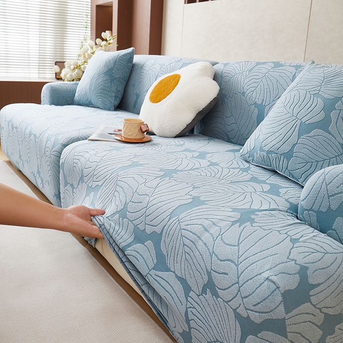91家纺网 家纺一手货源 找家纺 （总）丝绮鹿 2025新款羊羔绒直排松紧款沙发套-枫叶