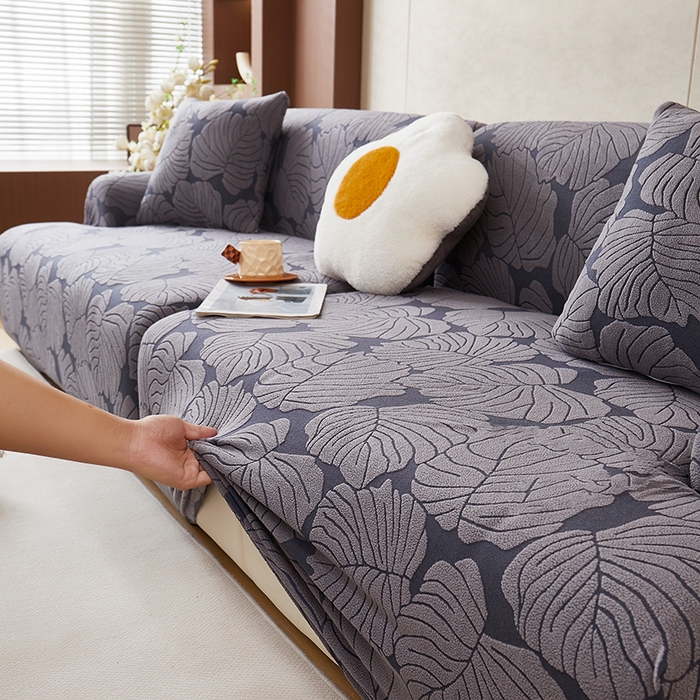 91家纺网 家纺一手货源 找家纺 （总）丝绮鹿 2025新款羊羔绒直排松紧款沙发套-枫叶