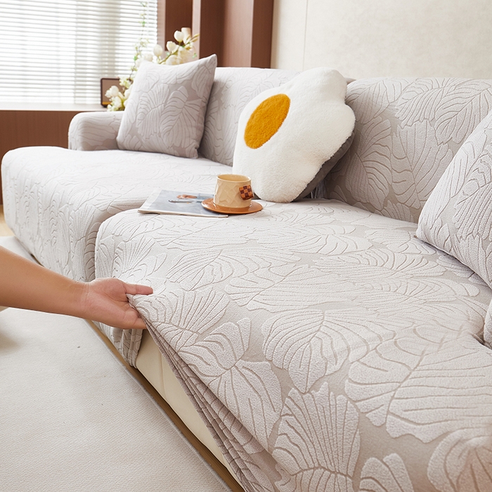 91家纺网 家纺一手货源 找家纺 （总）丝绮鹿 2025新款羊羔绒直排松紧款沙发套-枫叶