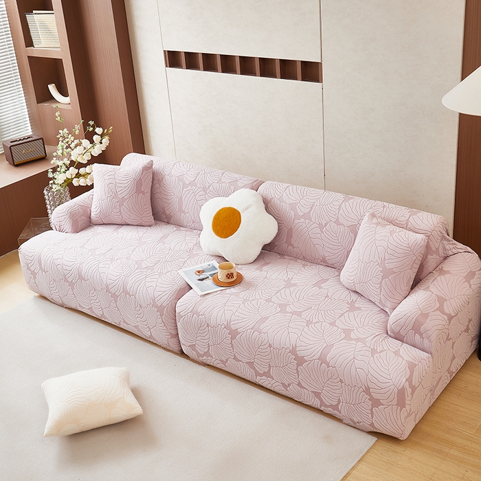 91家纺网 家纺一手货源 找家纺 丝绮鹿 2025新款羊羔绒直排松紧款沙发套-枫叶 枫叶-粉玉