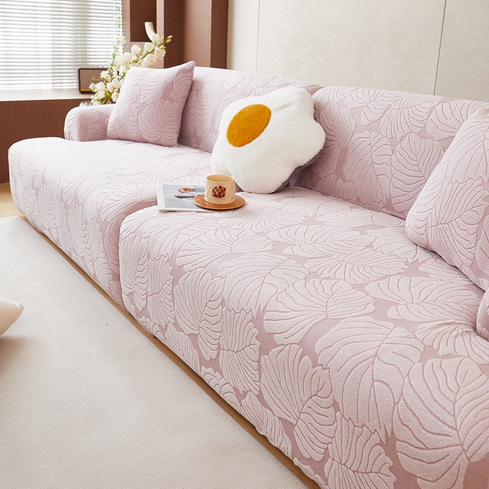 91家纺网 家纺一手货源 找家纺 丝绮鹿 2025新款羊羔绒直排松紧款沙发套-枫叶 枫叶-粉玉