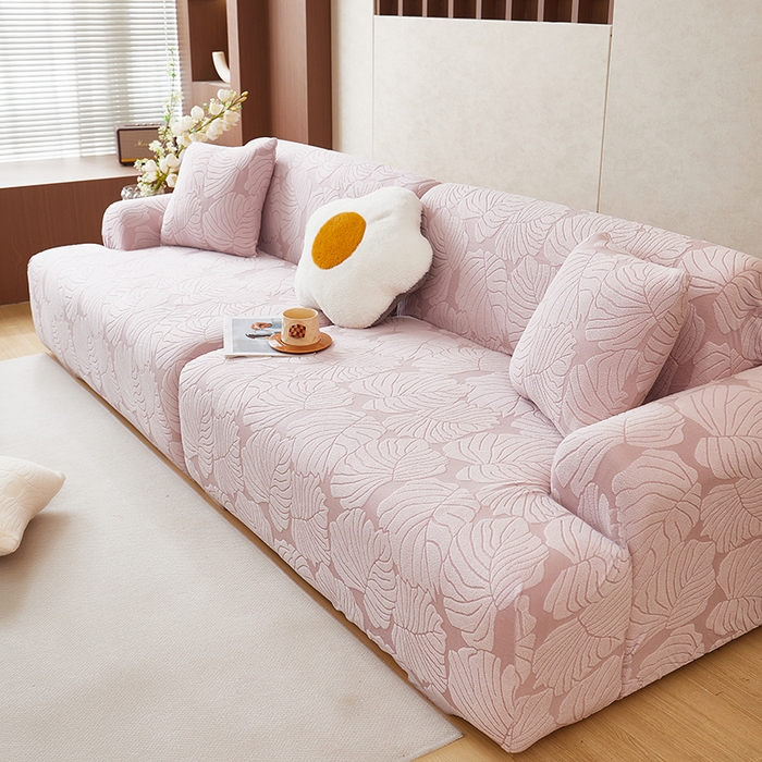 91家纺网 家纺一手货源 找家纺 丝绮鹿 2025新款羊羔绒直排松紧款沙发套-枫叶 枫叶-粉玉