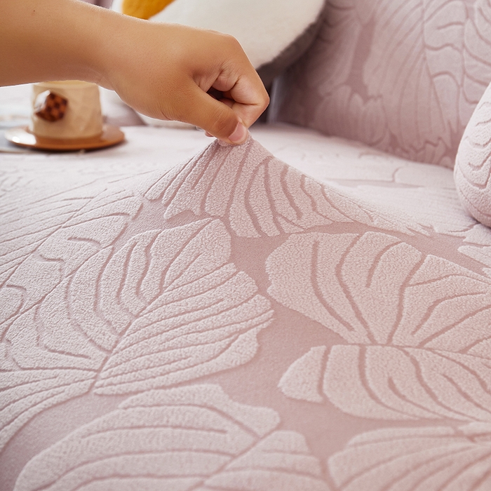 91家纺网 家纺一手货源 找家纺 丝绮鹿 2025新款羊羔绒直排松紧款沙发套-枫叶 枫叶-粉玉