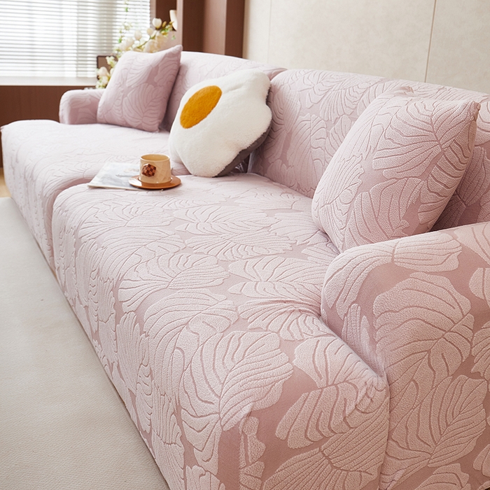 91家纺网 家纺一手货源 找家纺 丝绮鹿 2025新款羊羔绒直排松紧款沙发套-枫叶 枫叶-粉玉