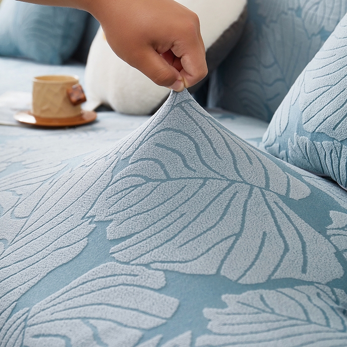 91家纺网 家纺一手货源 找家纺 丝绮鹿 2025新款羊羔绒直排松紧款沙发套-枫叶 枫叶-宁静蓝