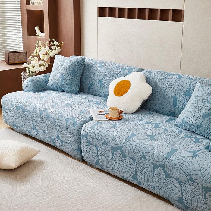 91家纺网 家纺一手货源 找家纺 丝绮鹿 2025新款羊羔绒直排松紧款沙发套-枫叶 枫叶-宁静蓝