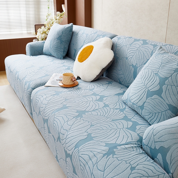 91家纺网 家纺一手货源 找家纺 丝绮鹿 2025新款羊羔绒直排松紧款沙发套-枫叶 枫叶-宁静蓝