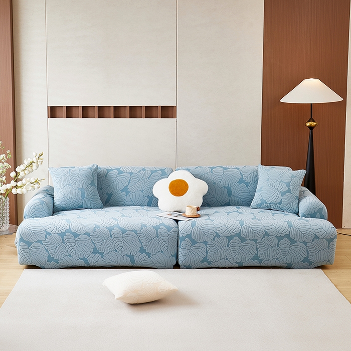 91家纺网 家纺一手货源 找家纺 丝绮鹿 2025新款羊羔绒直排松紧款沙发套-枫叶 枫叶-宁静蓝