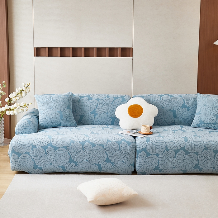 91家纺网 家纺一手货源 找家纺 丝绮鹿 2025新款羊羔绒直排松紧款沙发套-枫叶 枫叶-宁静蓝