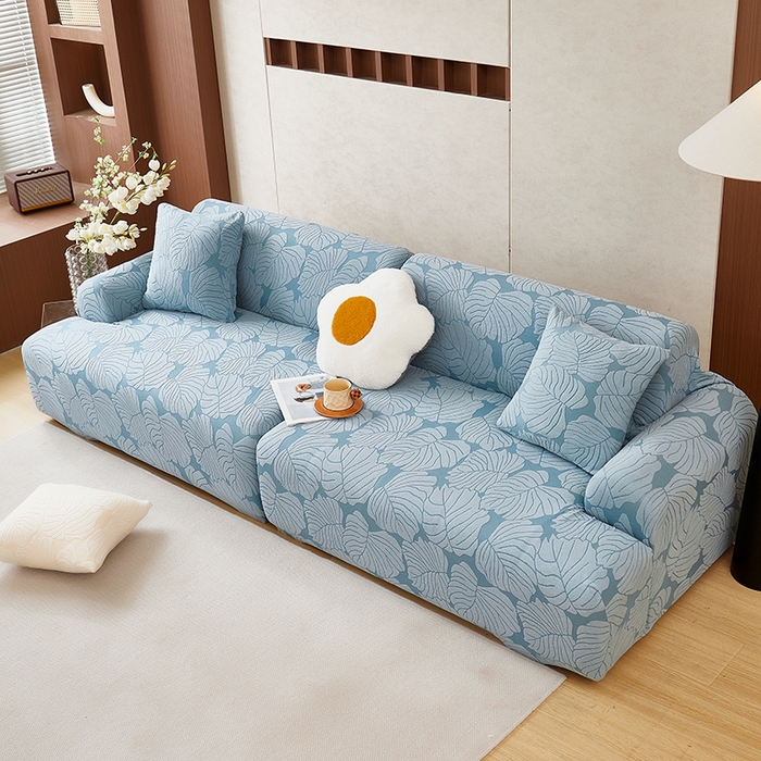 91家纺网 家纺一手货源 找家纺 丝绮鹿 2025新款羊羔绒直排松紧款沙发套-枫叶 枫叶-宁静蓝