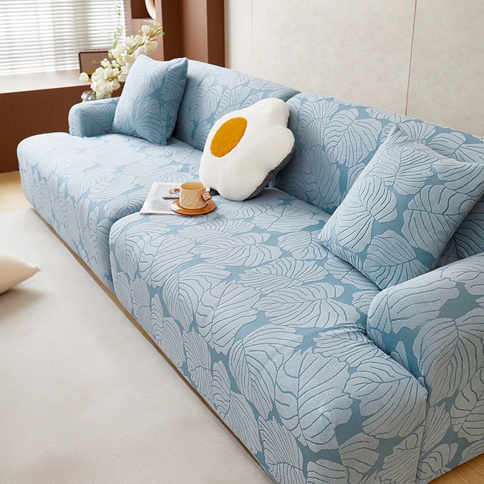 91家纺网 家纺一手货源 找家纺 丝绮鹿 2025新款羊羔绒直排松紧款沙发套-枫叶 枫叶-宁静蓝