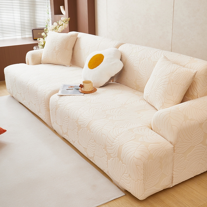 91家纺网 家纺一手货源 找家纺 丝绮鹿 2025新款羊羔绒直排松紧款沙发套-枫叶 枫叶-象牙黄