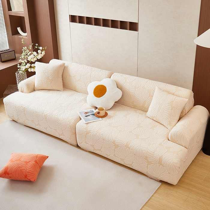 91家纺网 家纺一手货源 找家纺 丝绮鹿 2025新款羊羔绒直排松紧款沙发套-枫叶 枫叶-象牙黄