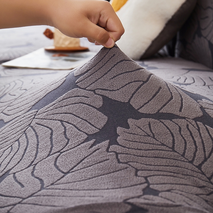 91家纺网 家纺一手货源 找家纺 丝绮鹿 2025新款羊羔绒直排松紧款沙发套-枫叶 枫叶-烟灰