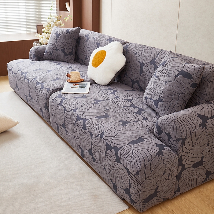 91家纺网 家纺一手货源 找家纺 丝绮鹿 2025新款羊羔绒直排松紧款沙发套-枫叶 枫叶-烟灰