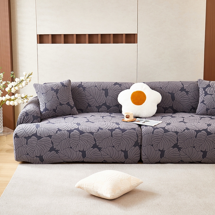 91家纺网 家纺一手货源 找家纺 丝绮鹿 2025新款羊羔绒直排松紧款沙发套-枫叶 枫叶-烟灰