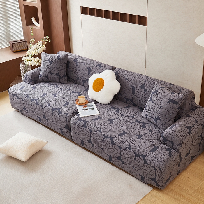 91家纺网 家纺一手货源 找家纺 丝绮鹿 2025新款羊羔绒直排松紧款沙发套-枫叶 枫叶-烟灰