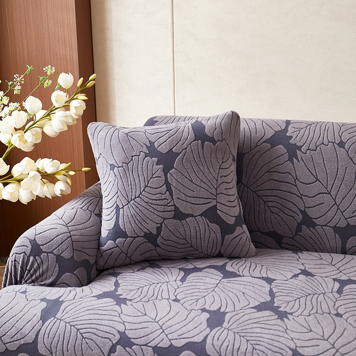 91家纺网 家纺一手货源 找家纺 丝绮鹿 2025新款羊羔绒直排松紧款沙发套-枫叶 枫叶-烟灰