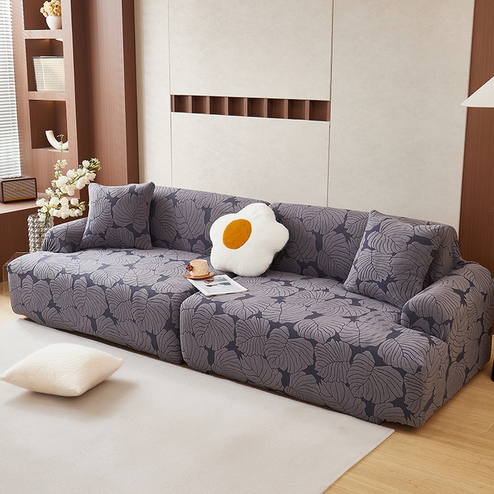 91家纺网 家纺一手货源 找家纺 丝绮鹿 2025新款羊羔绒直排松紧款沙发套-枫叶 枫叶-烟灰