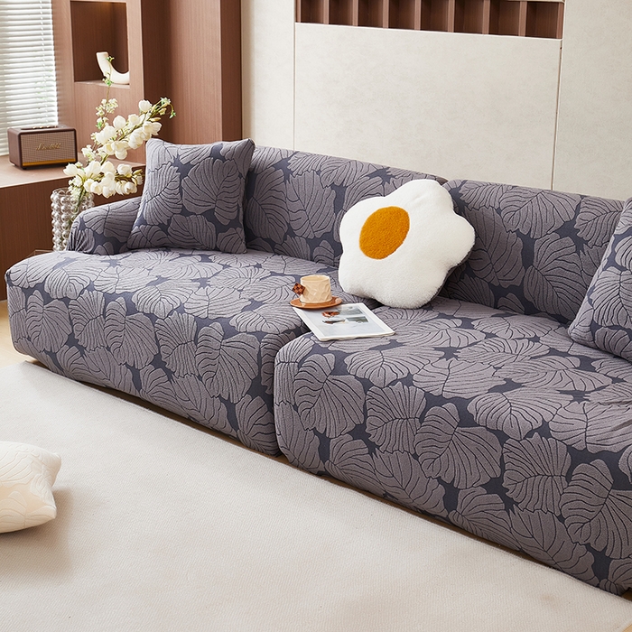 91家纺网 家纺一手货源 找家纺 丝绮鹿 2025新款羊羔绒直排松紧款沙发套-枫叶 枫叶-烟灰