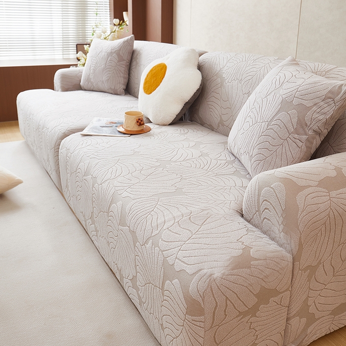 91家纺网 家纺一手货源 找家纺 丝绮鹿 2025新款羊羔绒直排松紧款沙发套-枫叶 枫叶-银灰