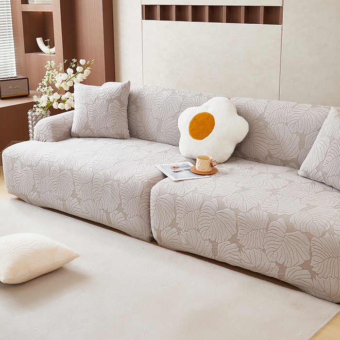 91家纺网 家纺一手货源 找家纺 丝绮鹿 2025新款羊羔绒直排松紧款沙发套-枫叶 枫叶-银灰