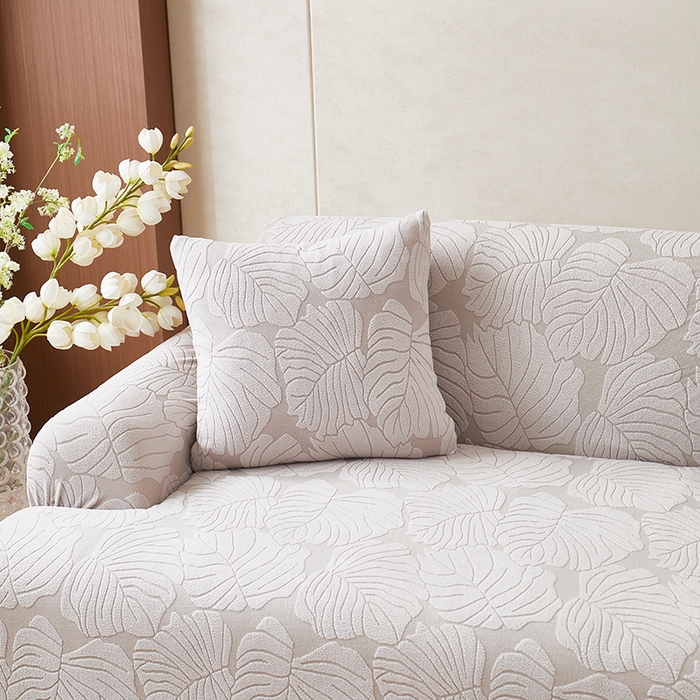 91家纺网 家纺一手货源 找家纺 丝绮鹿 2025新款羊羔绒直排松紧款沙发套-枫叶 枫叶-银灰