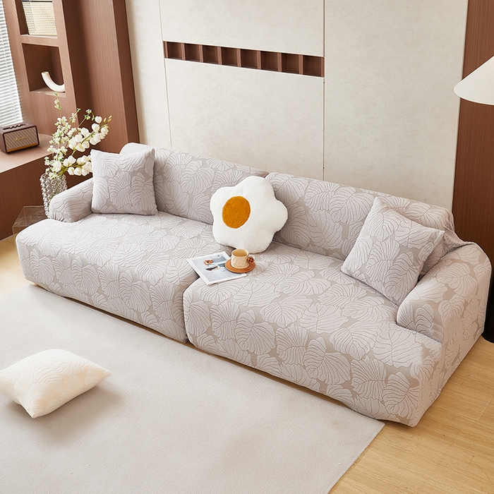 91家纺网 家纺一手货源 找家纺 丝绮鹿 2025新款羊羔绒直排松紧款沙发套-枫叶 枫叶-银灰