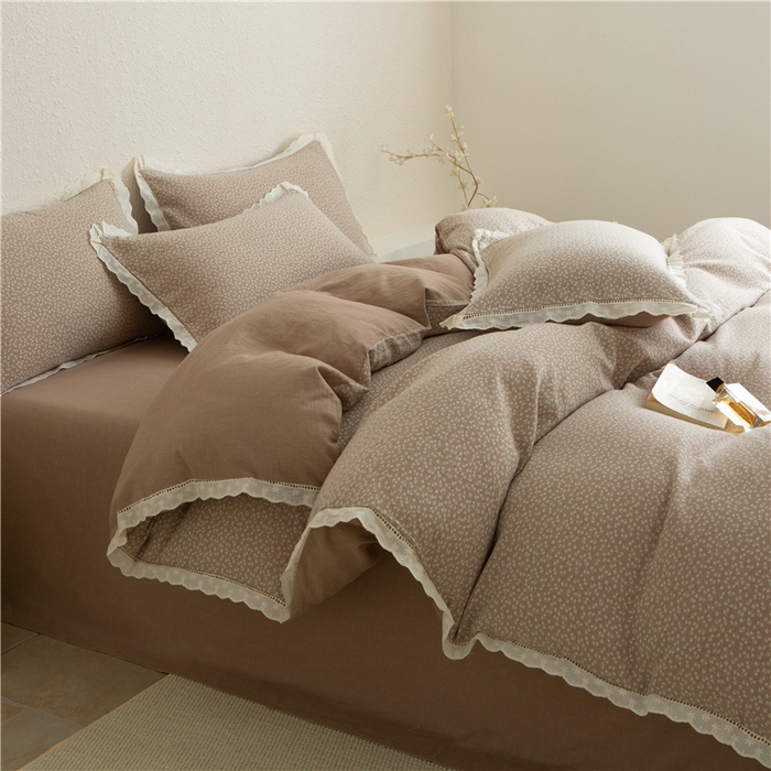 91家纺网 家纺一手货源 找家纺 忘忧草 2025新款全棉纯棉色织提花四件套-花漾 花漾-咖