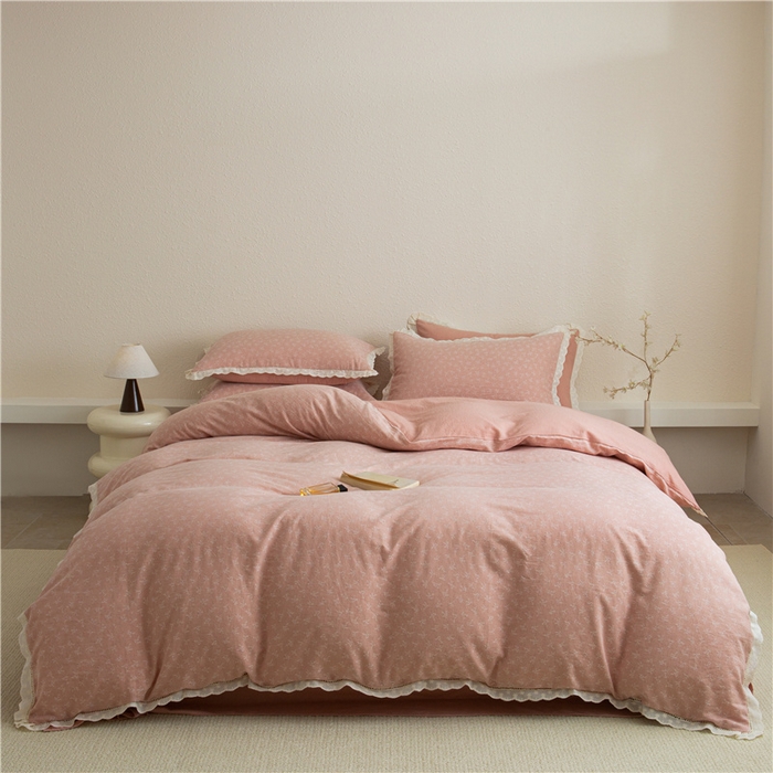 91家纺网 家纺一手货源 找家纺 忘忧草 2025新款全棉纯棉色织提花四件套-花漾 花漾-粉