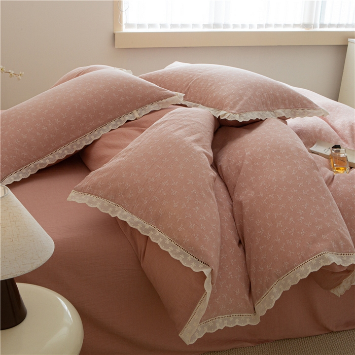 91家纺网 家纺一手货源 找家纺 忘忧草 2025新款全棉纯棉色织提花四件套-花漾 花漾-粉