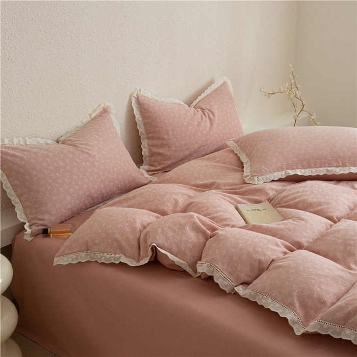 91家纺网 家纺一手货源 找家纺 忘忧草 2025新款全棉纯棉色织提花四件套-花漾 花漾-粉