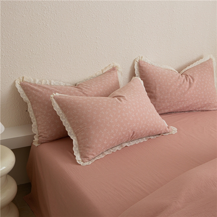 91家纺网 家纺一手货源 找家纺 忘忧草 2025新款全棉纯棉色织提花四件套-花漾 花漾-粉