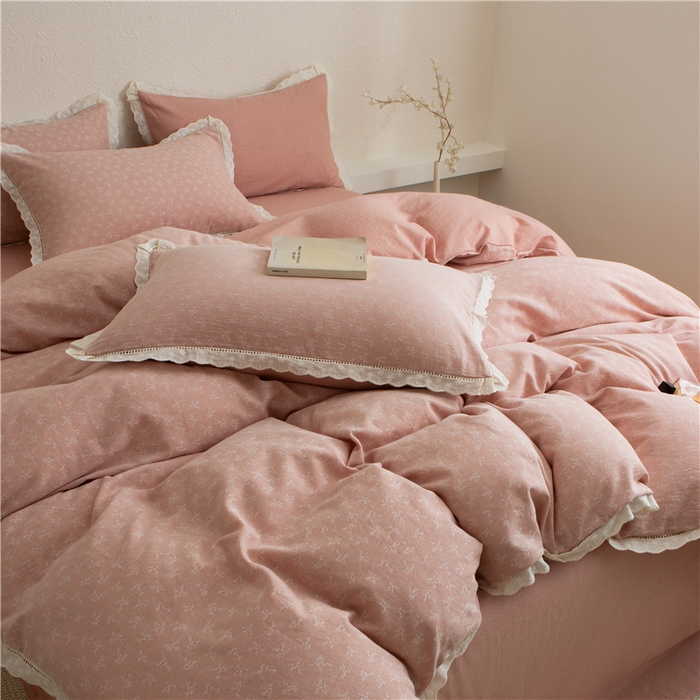 91家纺网 家纺一手货源 找家纺 忘忧草 2025新款全棉纯棉色织提花四件套-花漾 花漾-粉