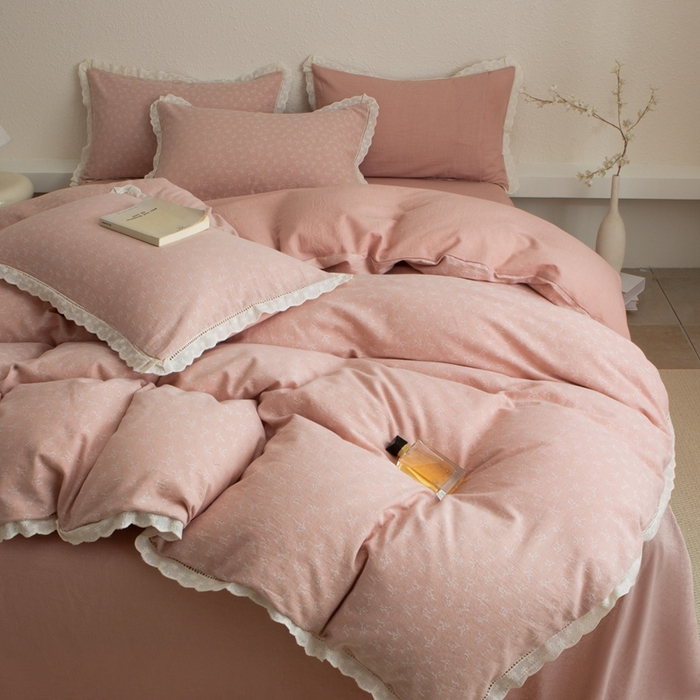 91家纺网 家纺一手货源 找家纺 忘忧草 2025新款全棉纯棉色织提花四件套-花漾 花漾-粉